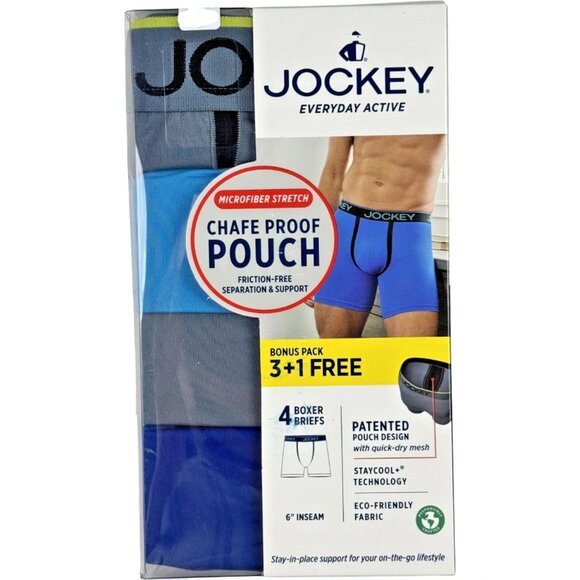 Jockey Everyday Active Boxer Briefs 4Pack Microfiber Chafe Proof Pouch NEW Large - Picture 1 of 7